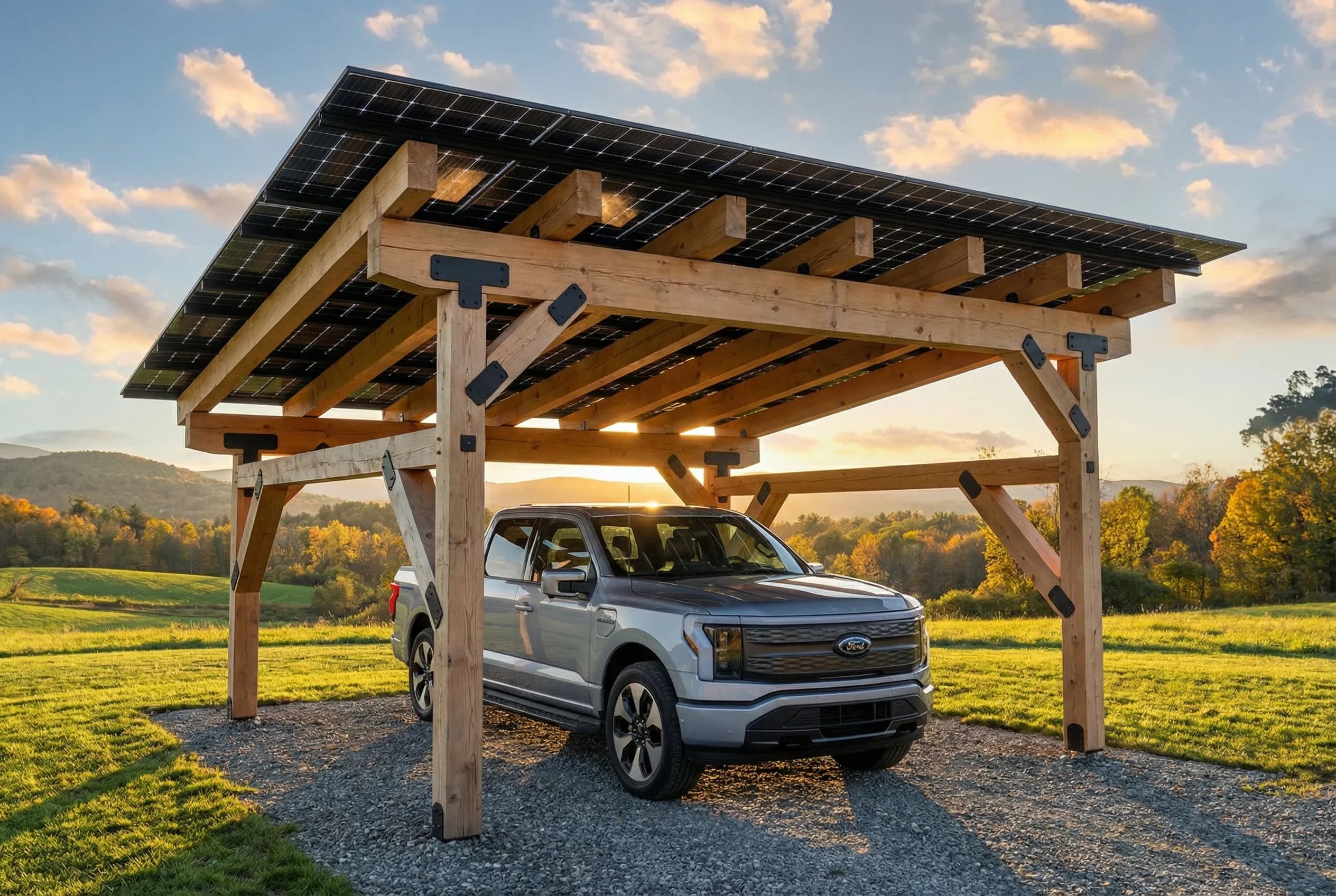 1-Bay XL Sunport, 9.6 kW solar roof, natural, summer